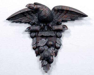 Appraisal: Carved oak wooden eagle wall mounted plaque with perched eagle