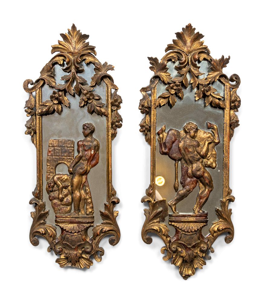 Appraisal: A Pair of Italian Carved Giltwood Mirrors A Pair of