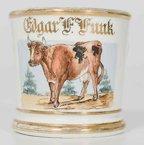 Appraisal: Dairy Farmer's Occupational Shaving Mug Porcelain with polychrome painted scene