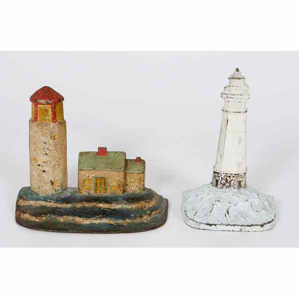 Appraisal: Light House Cast Iron Doorstops American a cast iron and