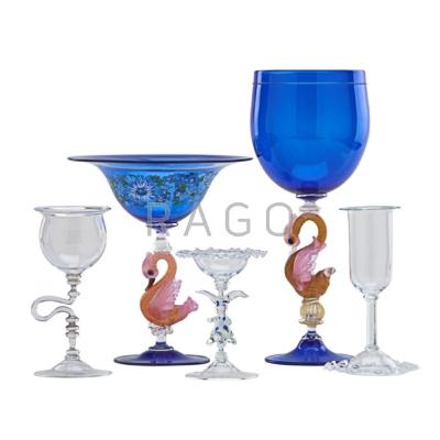 Appraisal: CHARLES PAUL SAVOIE DAMON McNAUGHT Five blown glass goblets three