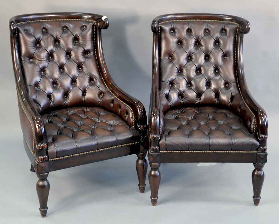 Appraisal: Seven Seas pair of leather upholstered chairs ht in wd