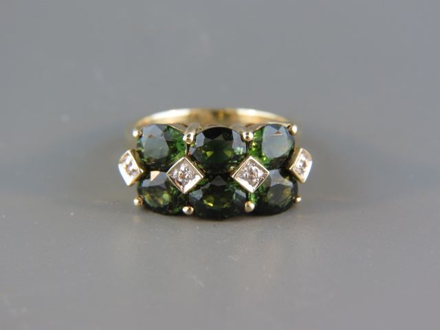 Appraisal: Green Chrome Tourmaline Diamond Ring six rich oval gems and