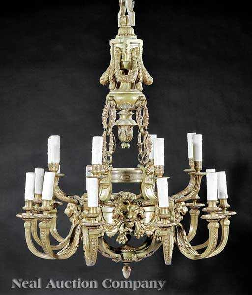 Appraisal: A Fine Antique Louis XVI-Style Gilt Bronze Twenty-Light Chandelier urn-form