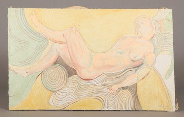 Appraisal: Robert Lohman American - abstract surrealist reclining female nude oil