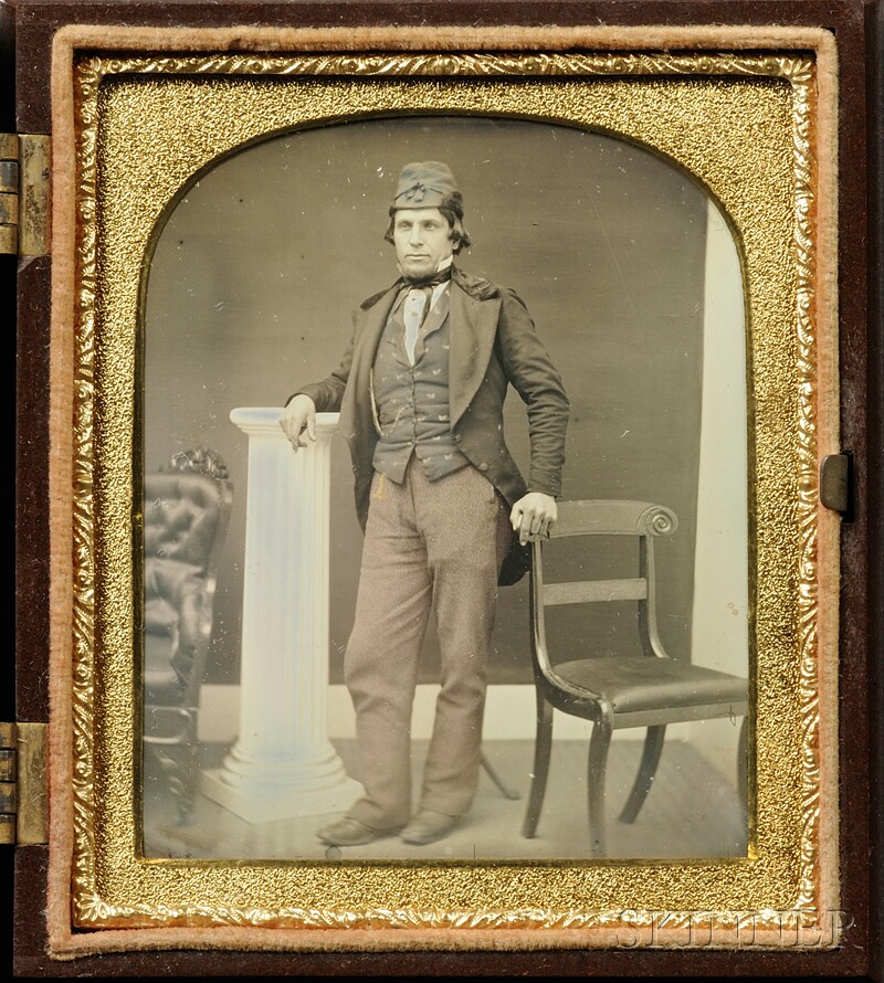 Appraisal: Sixth Plate Daguerreotype Portrait of a Standing Mason with hand-tinting