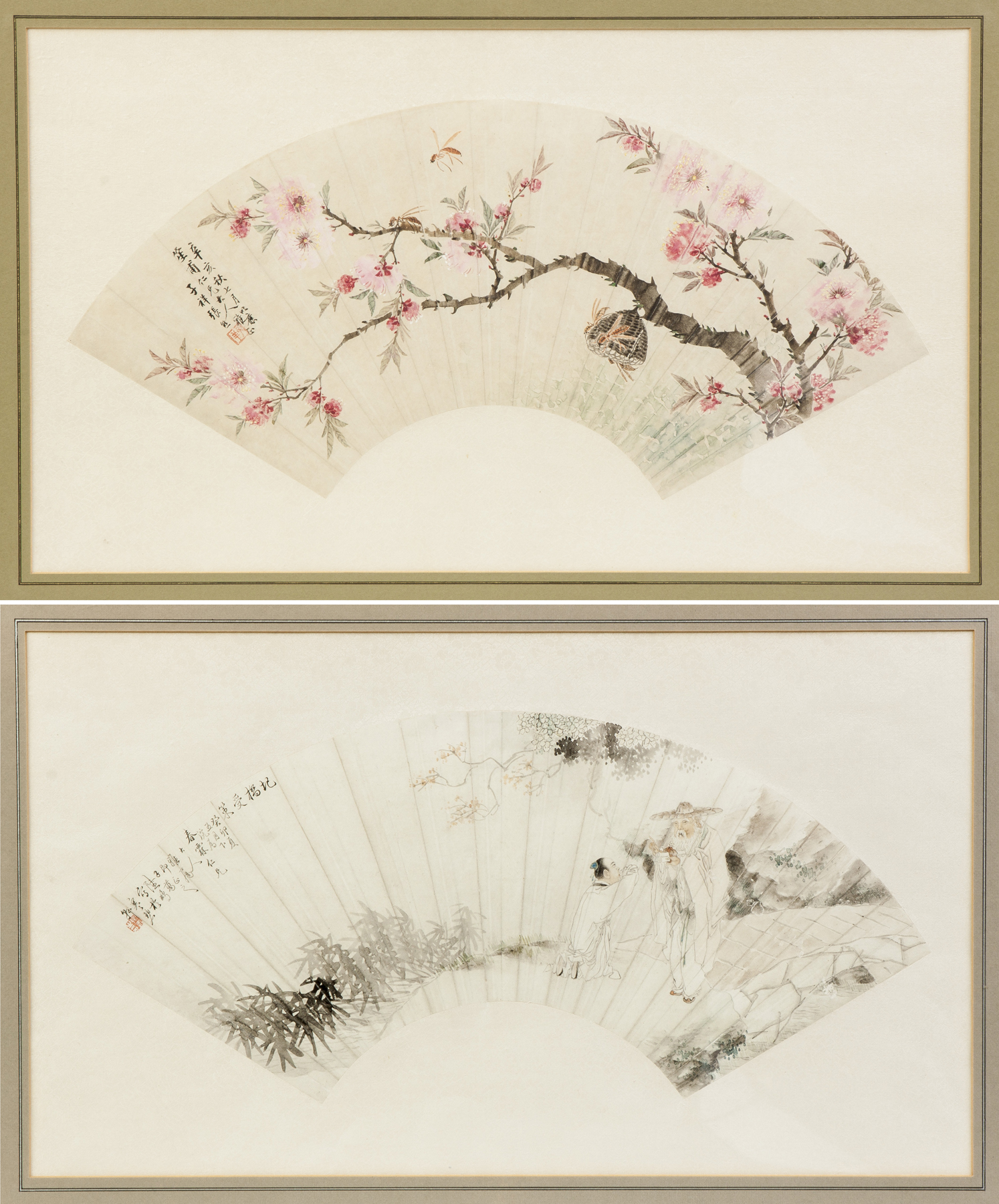 Appraisal: Two Chinese Watercolor Fans Both sgn