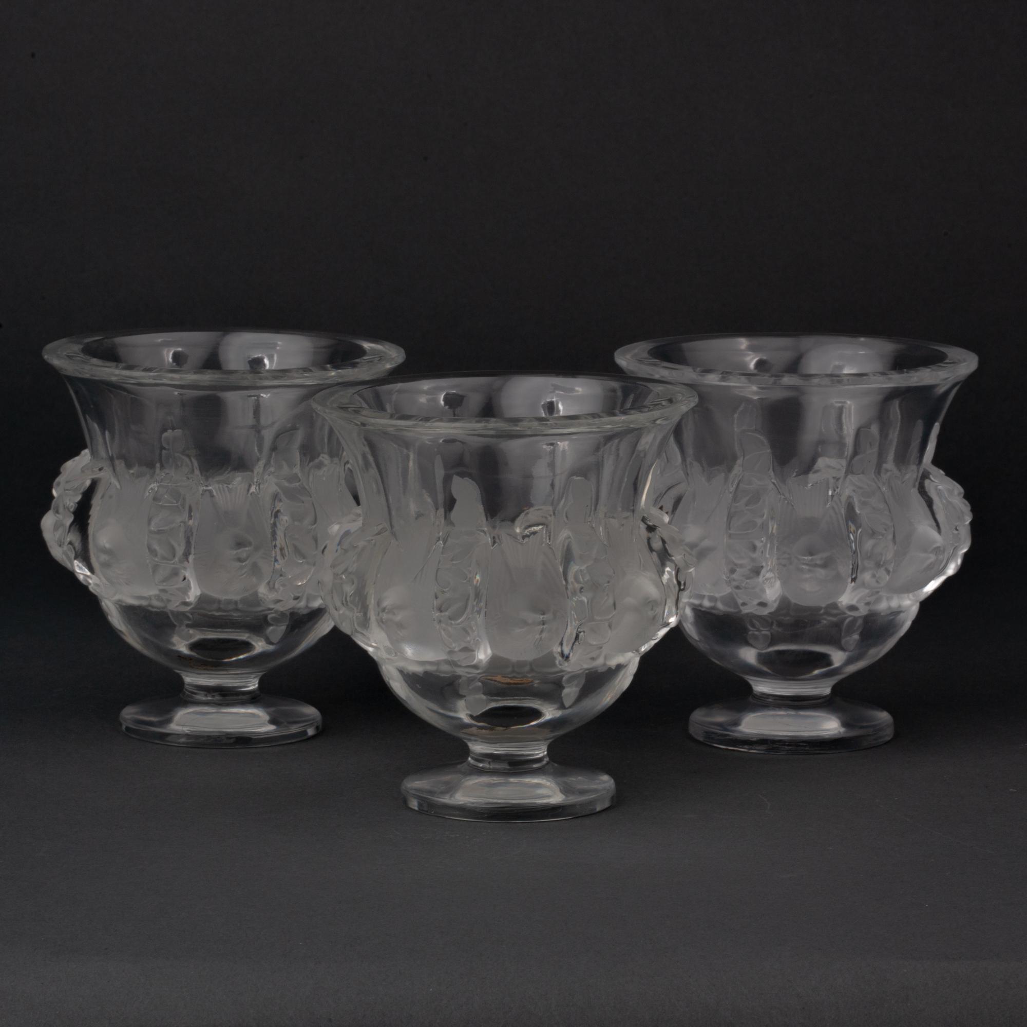 Appraisal: THREE LALIQUE DAMPIERRE FOOTED VASES Three identical Lalique Dampierre footed