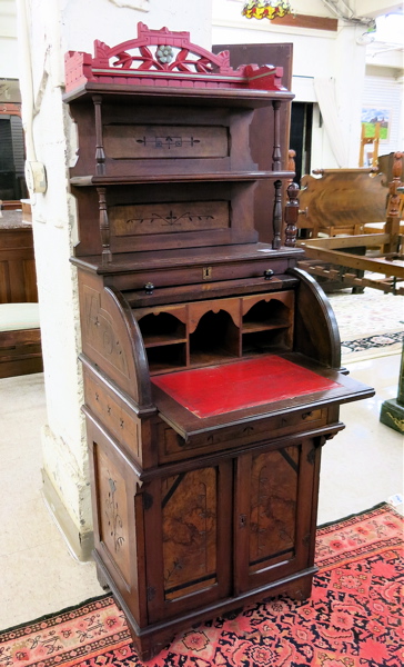 Appraisal: VICTORIAN WALNUT CYLINDER-ROLL WRITING DESK Charles Eastlake style American c