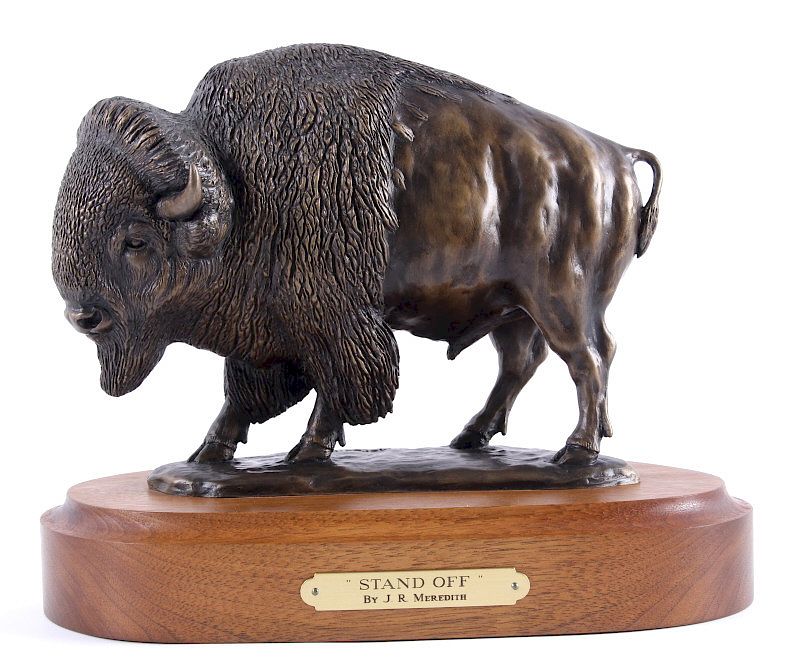 Appraisal: J R Meredith - Stand Off Buffalo Bronze Sculpture Included