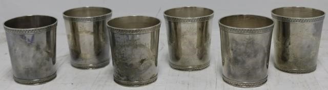 Appraisal: SIX TH C COIN SILVER MINT JULEP CUPS WITHENGRAVED WREATH