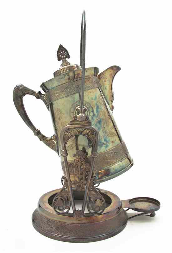 Appraisal: An American Silverplate Hot Water Kettle on Stand the tapering