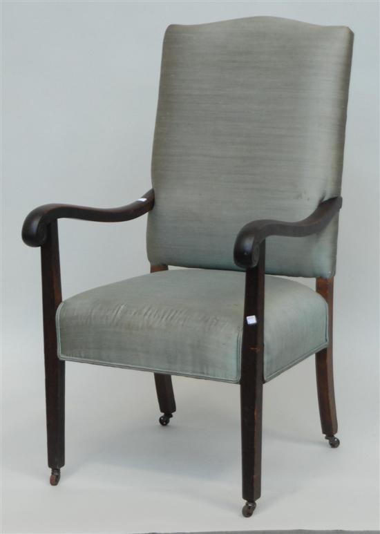 Appraisal: ARM CHAIR GREEN SILK