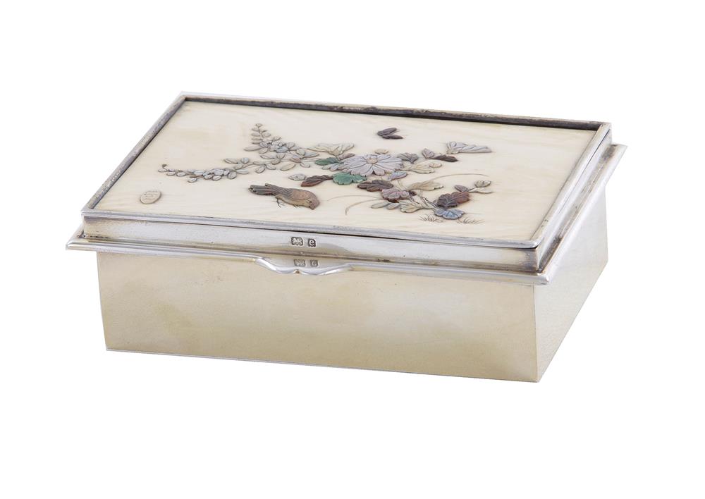 Appraisal: English sterling and inlaid box Comyns Sons London dated Japanese-inspired