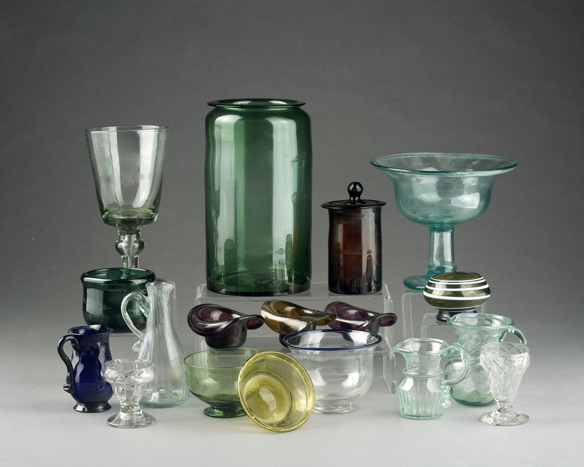 Appraisal: EIGHTEEN EARLY AMERICAN AND OTHER BLOWN GLASS MOSTLY COLORED