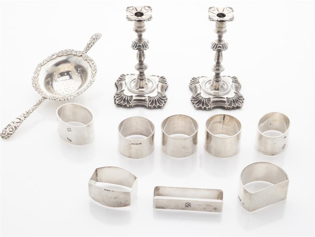 Appraisal: A collection of silver to include a pair of matched