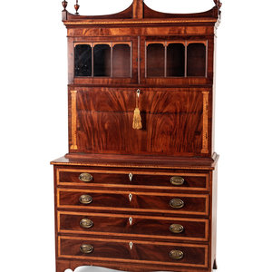 Appraisal: A Federal Mahogany and Satinwood-Inlaid Marquetry Fall Front Secretary Desk