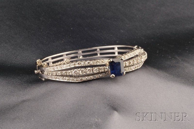 Appraisal: kt White Gold Sapphire and Diamond Bangle prong-set with an