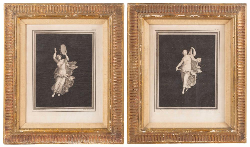 Appraisal: PAIR OF ENGRAVINGS OF CLASSICAL WOMEN TH CENTURY FRAMED X