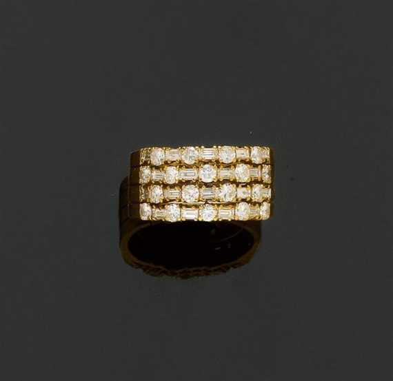 Appraisal: DIAMOND AND GOLD RING Yellow gold Broad band ring the