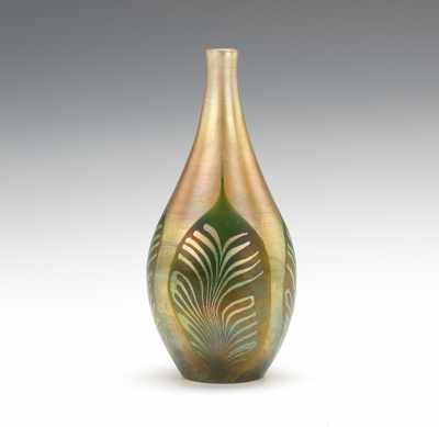 Appraisal: Tiffany Favrile Pulled Feather Vase ca Glass vase decorated with