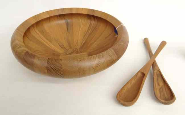 Appraisal: Dansk wooden '' diameter salad bowl With two spoons