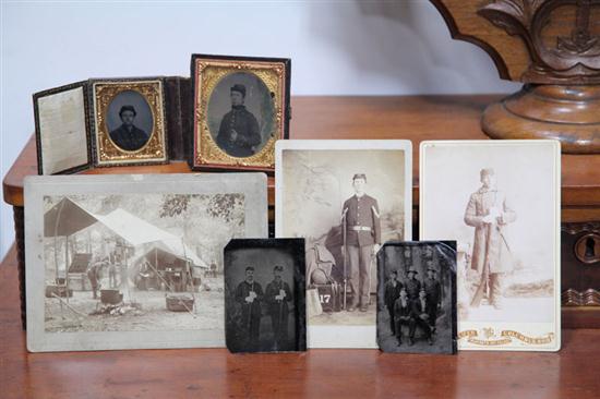 Appraisal: SEVEN MILITARY PHOTOGRAPHS America late th century Sixth plate tintype