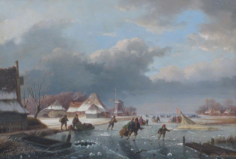 Appraisal: ANDREAS SCHELFHOUT A winter landscape with figures skating oil on