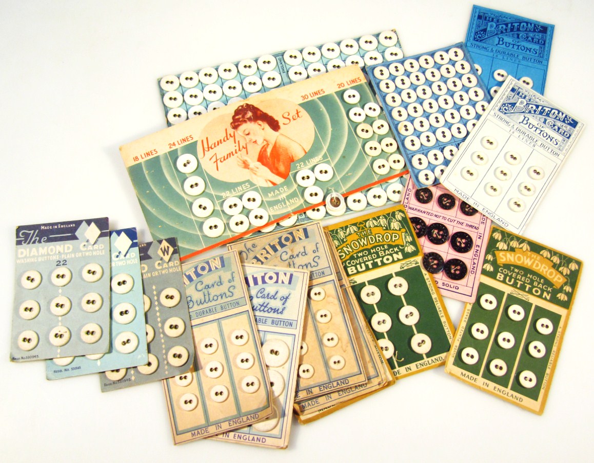 Appraisal: Various bygone button cards with buttons to include diamond card