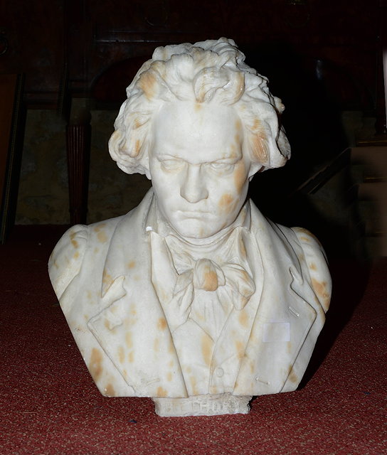 Appraisal: A VICTORIAN HEAVY ALABASTER BUST of Beethoven subject with top