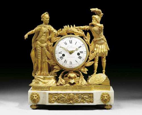 Appraisal: MANTEL CLOCK L' EPREUVE DU FEU Louis XVI the dial