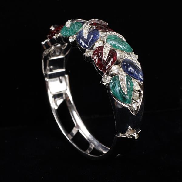 Appraisal: Joseph Mazer Pave Molded Glass Leaf Jewels Bracelet inner width