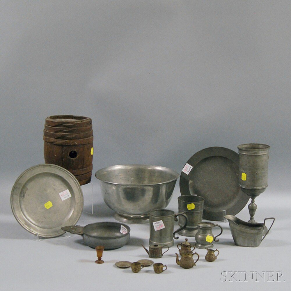 Appraisal: Group of Pewter and Other Objects including an engraved chalice