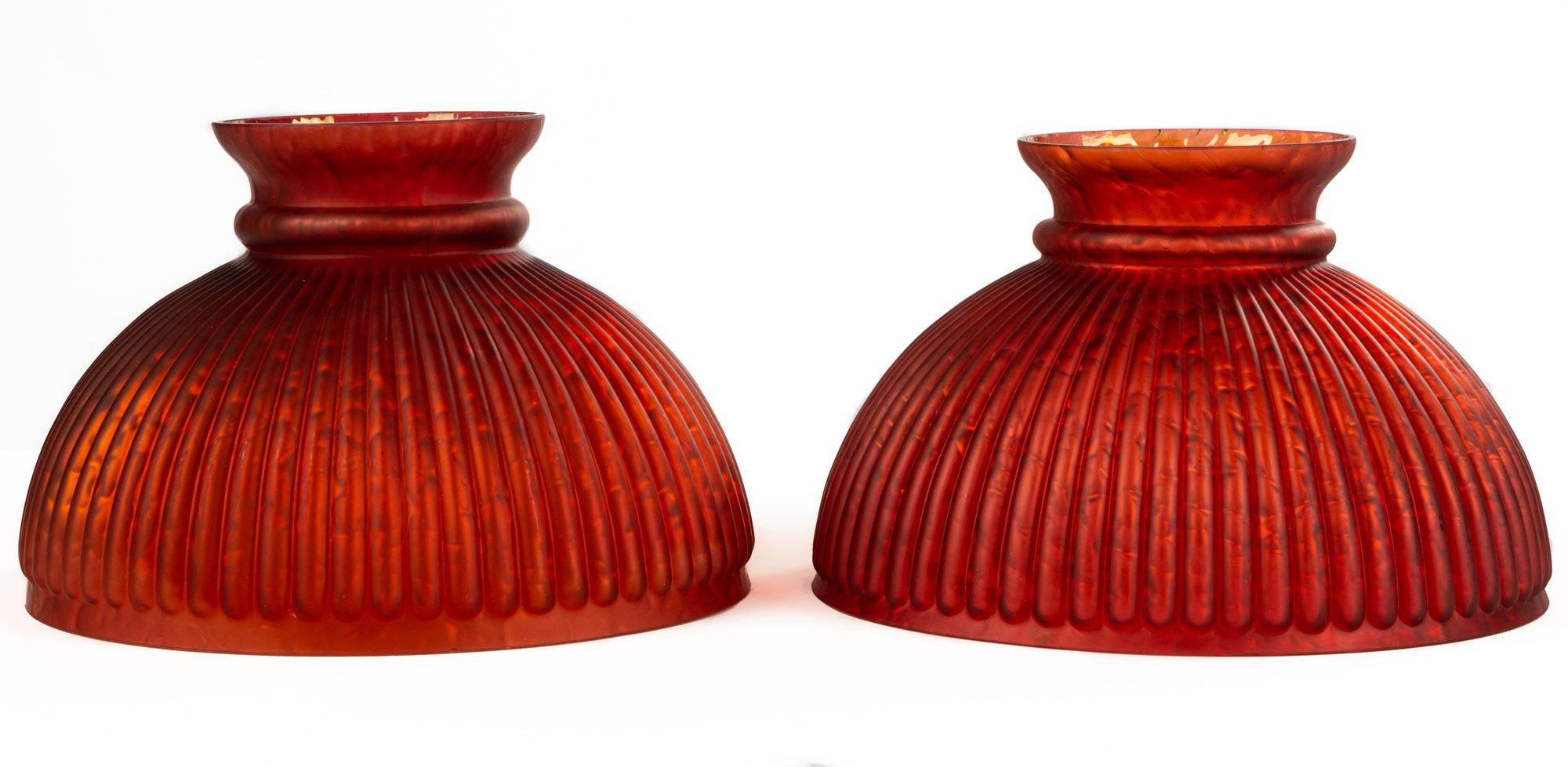 Appraisal: RARE PAIR OF PERIOD RIBBED GLASS IRIDESCENT SHADES th century