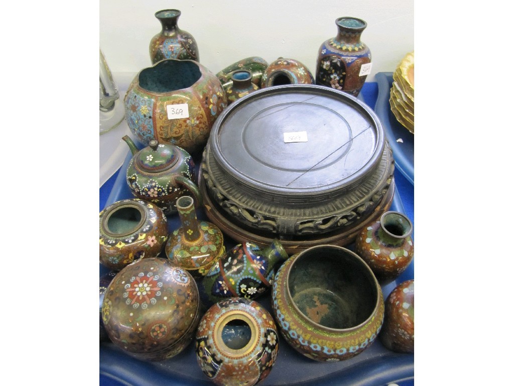 Appraisal: Tray lot of Cloisonne comprising vases dishes teapot etc