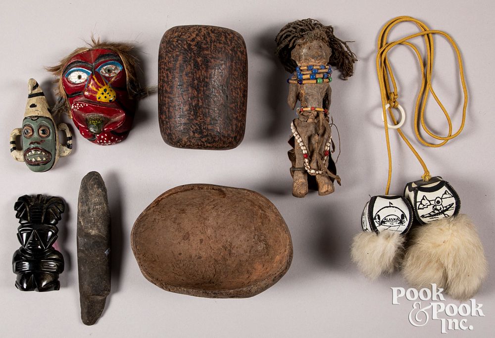 Appraisal: Group of curios to include an obsidian figure Group of