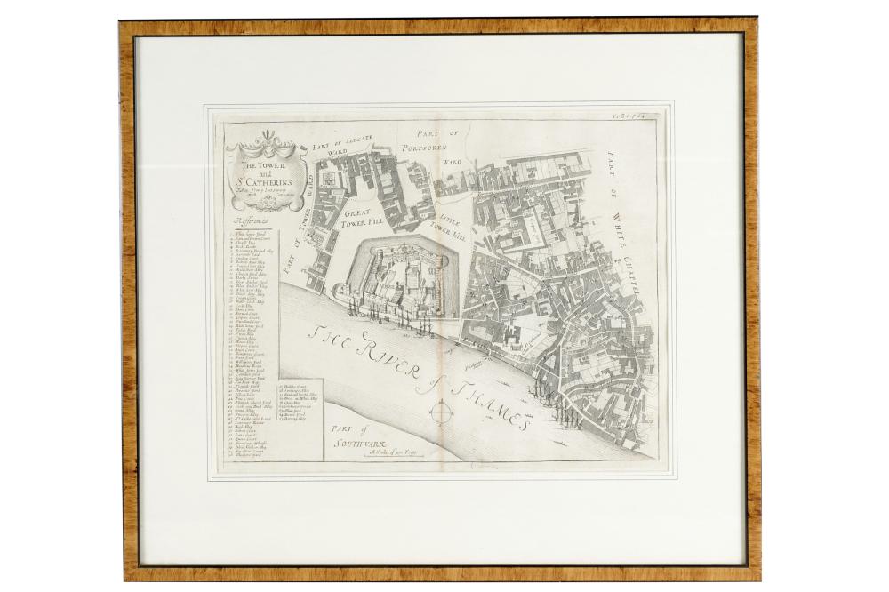 Appraisal: ENGRAVED MAP OF LONDONThe Tower and St Catherines Condition creases