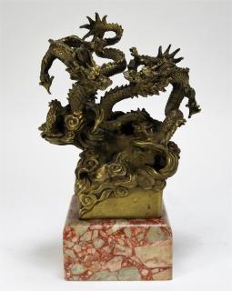 Appraisal: Chinese Bronze Sculpture of Dueling Dragons CHINA EARLY TH CENTURY