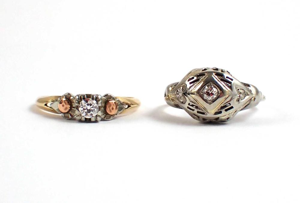 Appraisal: TWO DIAMOND AND WHITE GOLD RINGS including an k white