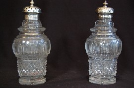 Appraisal: PAIR OF GEORGIAN STERLING SILVER MOUNTED CRUET BOTTLES CHIPS