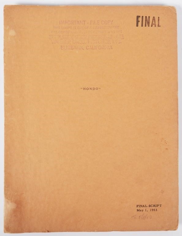 Appraisal: JOHN WAYNE HONDO MOVIE SCRIPTOriginal Warner Brothers movie script of