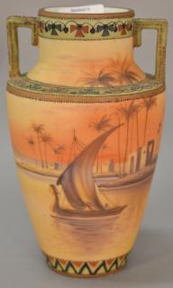 Appraisal: Nippon Moriage hand painted vase with Egyptian sunset scene marked