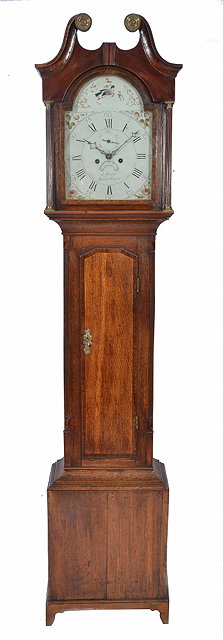 Appraisal: A GEORGIAN OAK EIGHT DAY LONGCASE CLOCK the arched painted