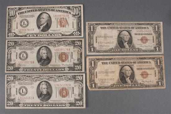 Appraisal: Five United States silver certificates series of A and A