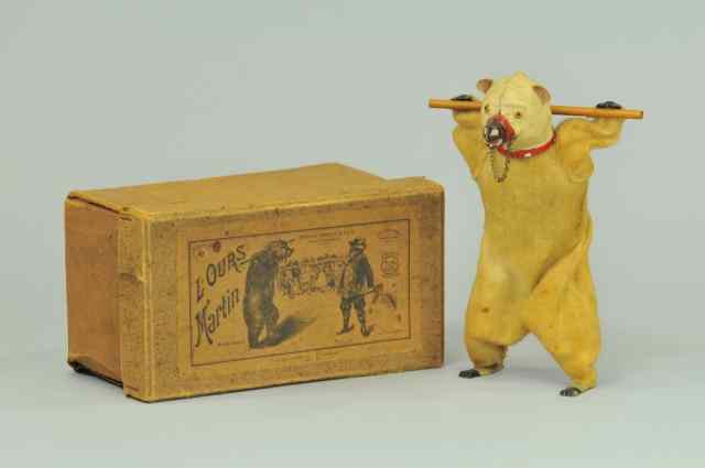 Appraisal: PERFORMING BEAR Martin France boxed example tin bear outfitted in