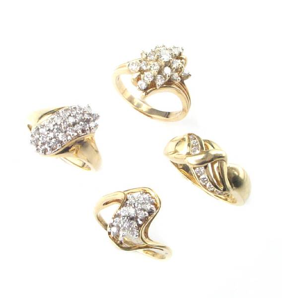 Appraisal: A collection of six diamond and gold rings six rings