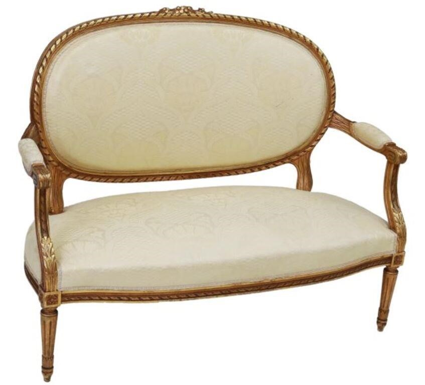 Appraisal: French Louis XVI style giltwood settee early th c floral