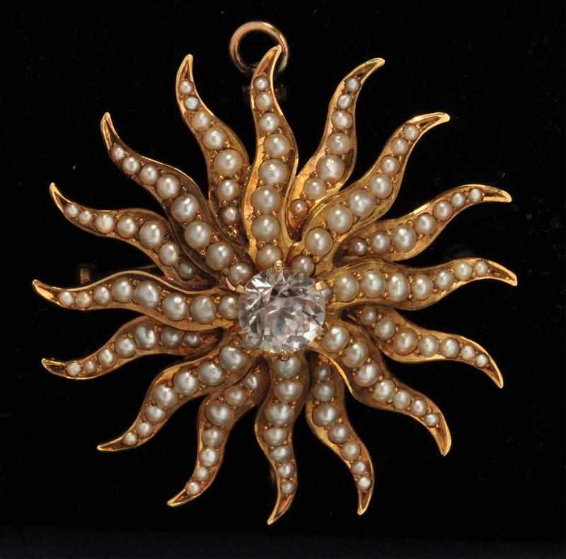 Appraisal: Victorian K Y Gold Starburst Pin Description White Sapphire ct