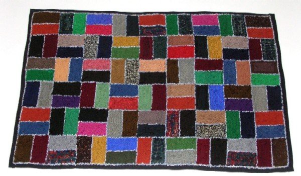 Appraisal: Hooked rug Multicolor block pattern Wool edging York Co PA