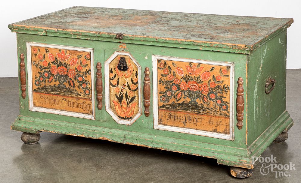 Appraisal: Continental painted pine blanket chest Continental painted pine blanket chest